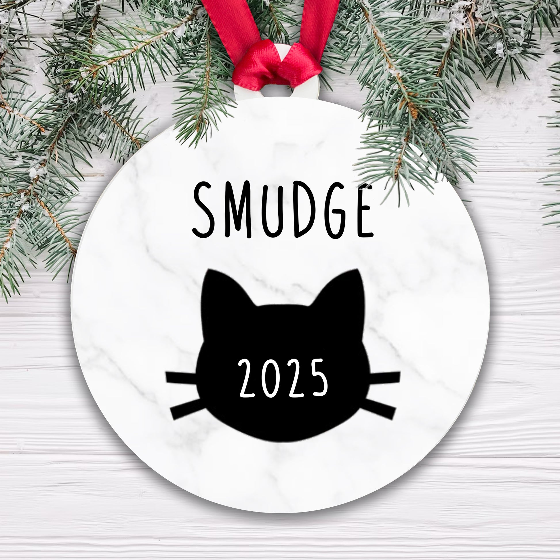 Personalised Cat Name and Year Bauble Christmas Tree Decoration - Gift Boxed