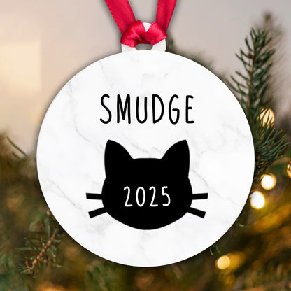 Personalised Cat Name and Year Bauble Christmas Tree Decoration - Gift Boxed