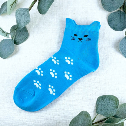 Cute Cat Ear Ankle Socks - Blue