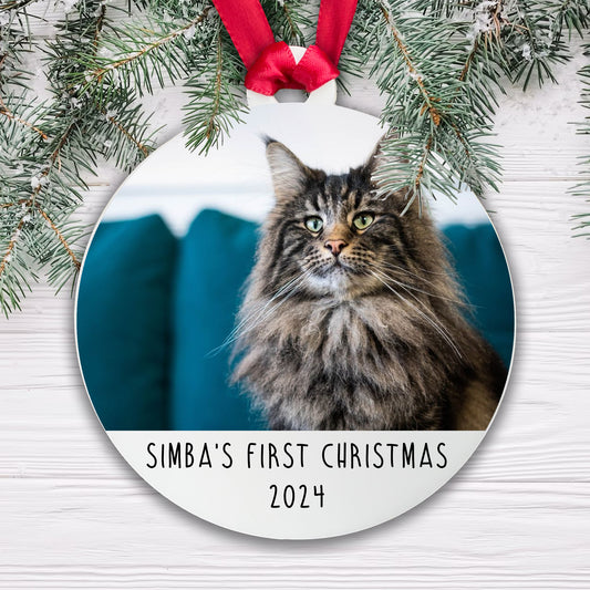 Personalised Cat's First Christmas Photo Bauble - Acrylic