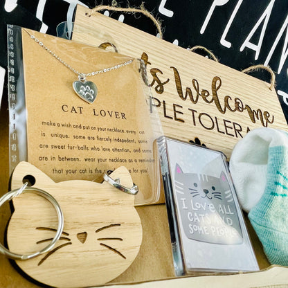 Cat Lover Hamper Box - Tote bag, Socks and Cute Cat goodies - Letterbox Gift 