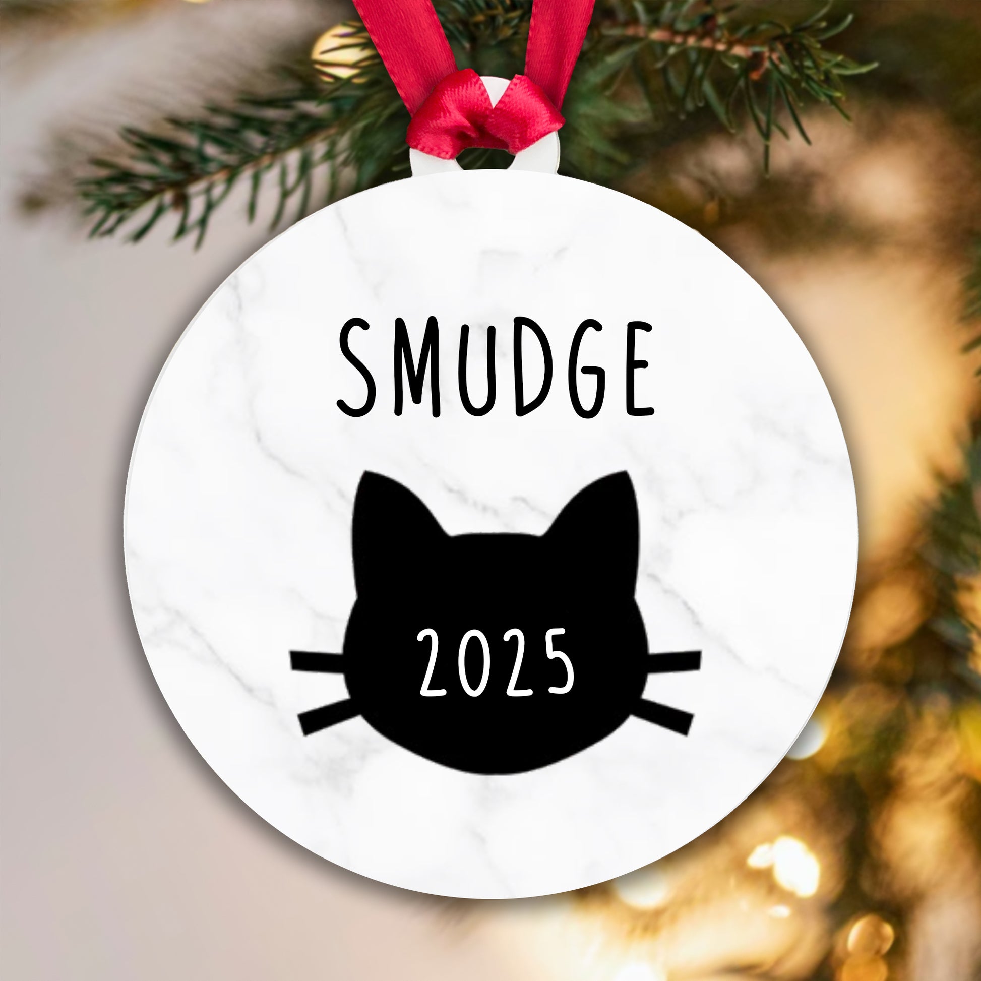 Personalised Cat Name and Year Bauble Christmas Tree Decoration - Gift Boxed