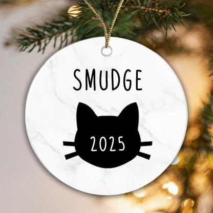 Personalised Cat Name and Year Bauble Christmas Tree Decoration Ceramic