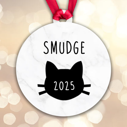 Personalised Cat Name and Year Bauble Christmas Tree Decoration - Gift Boxed