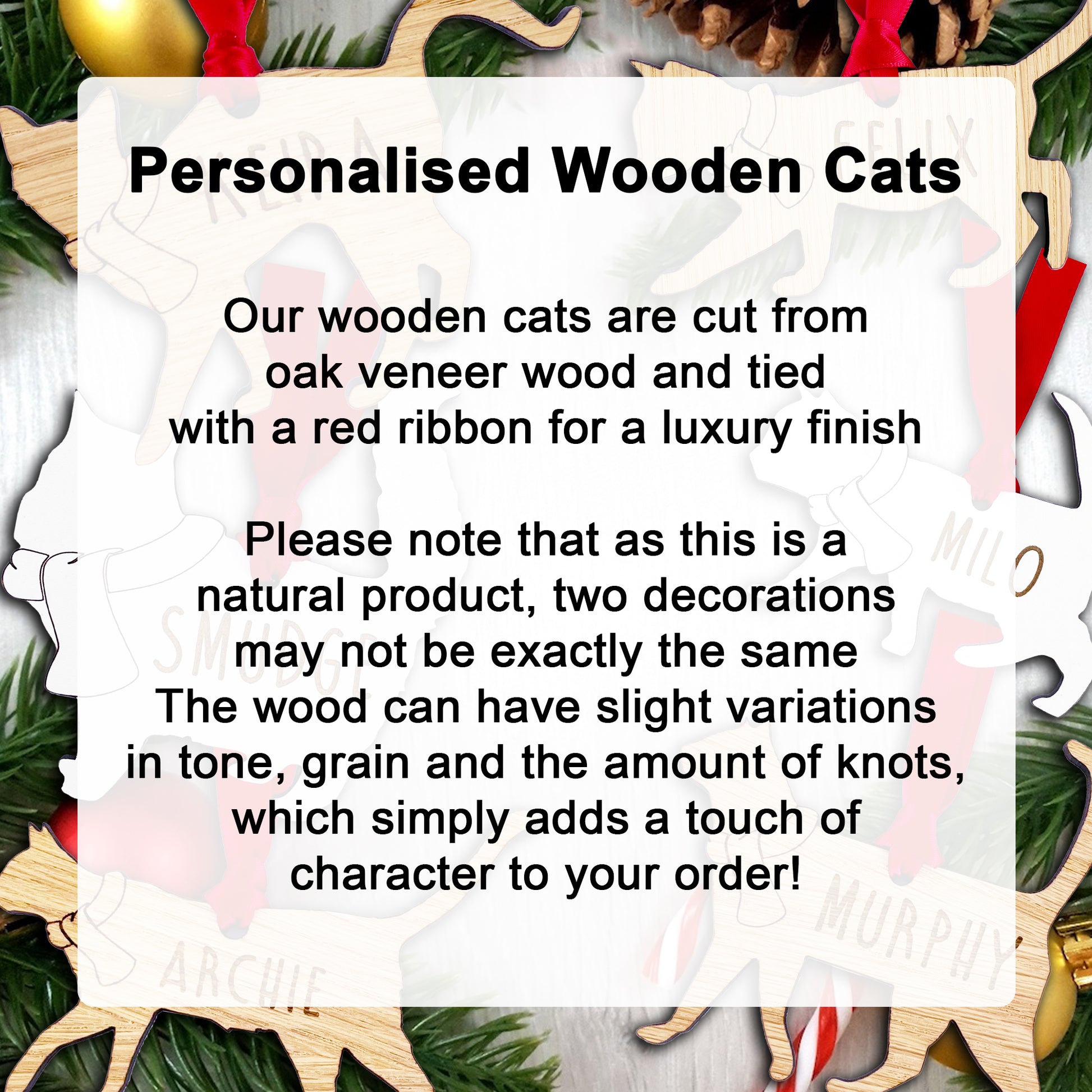 Personalised Cat Wooden Tree Bauble Decoration - Design 4