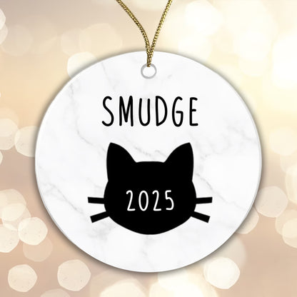 Personalised Cat Name and Year Bauble Christmas Tree Decoration Ceramic