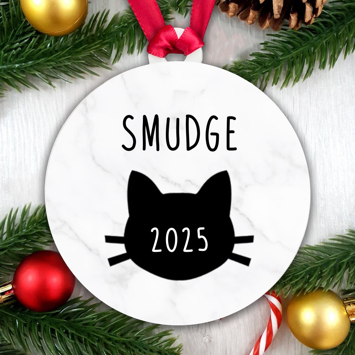 Personalised Cat Name and Year Bauble Christmas Tree Decoration - Gift Boxed