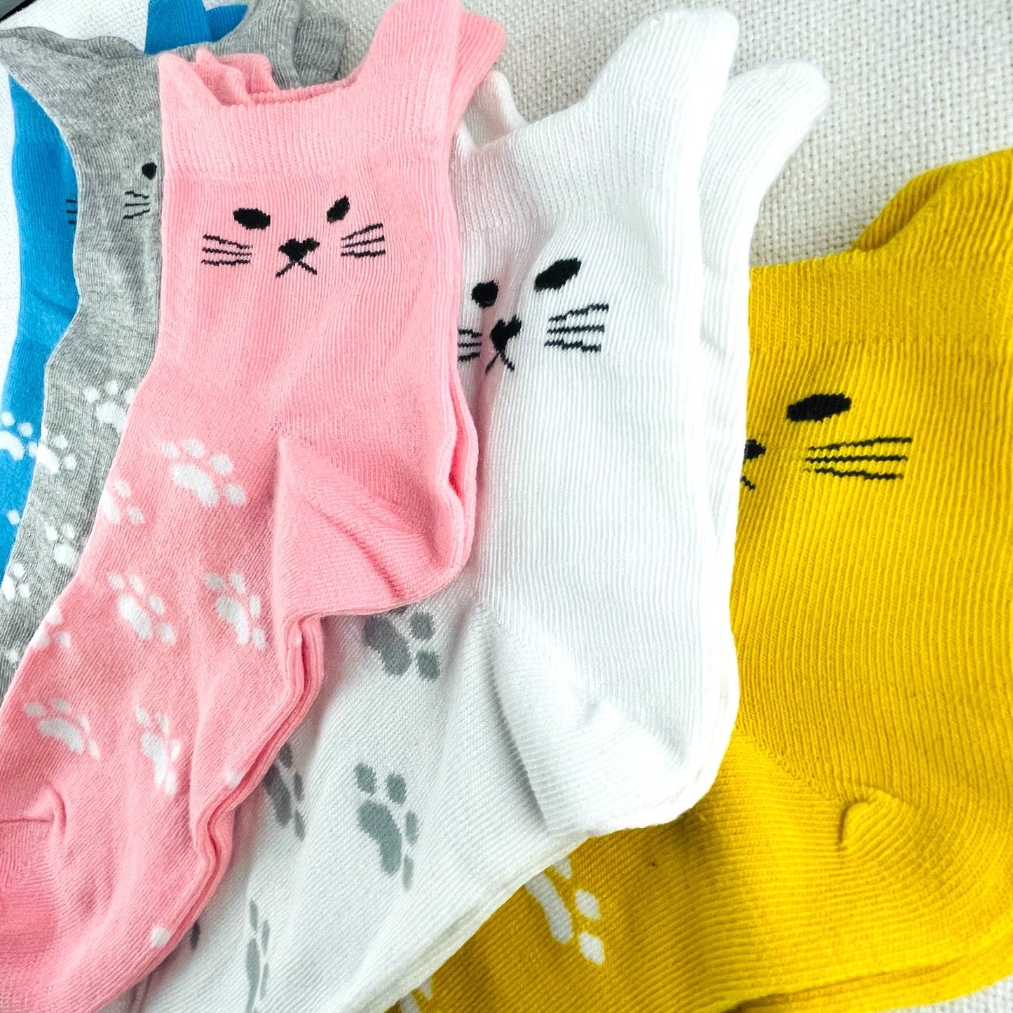 Cute Cat Ear Ankle Socks Pack of 5 - All Colours