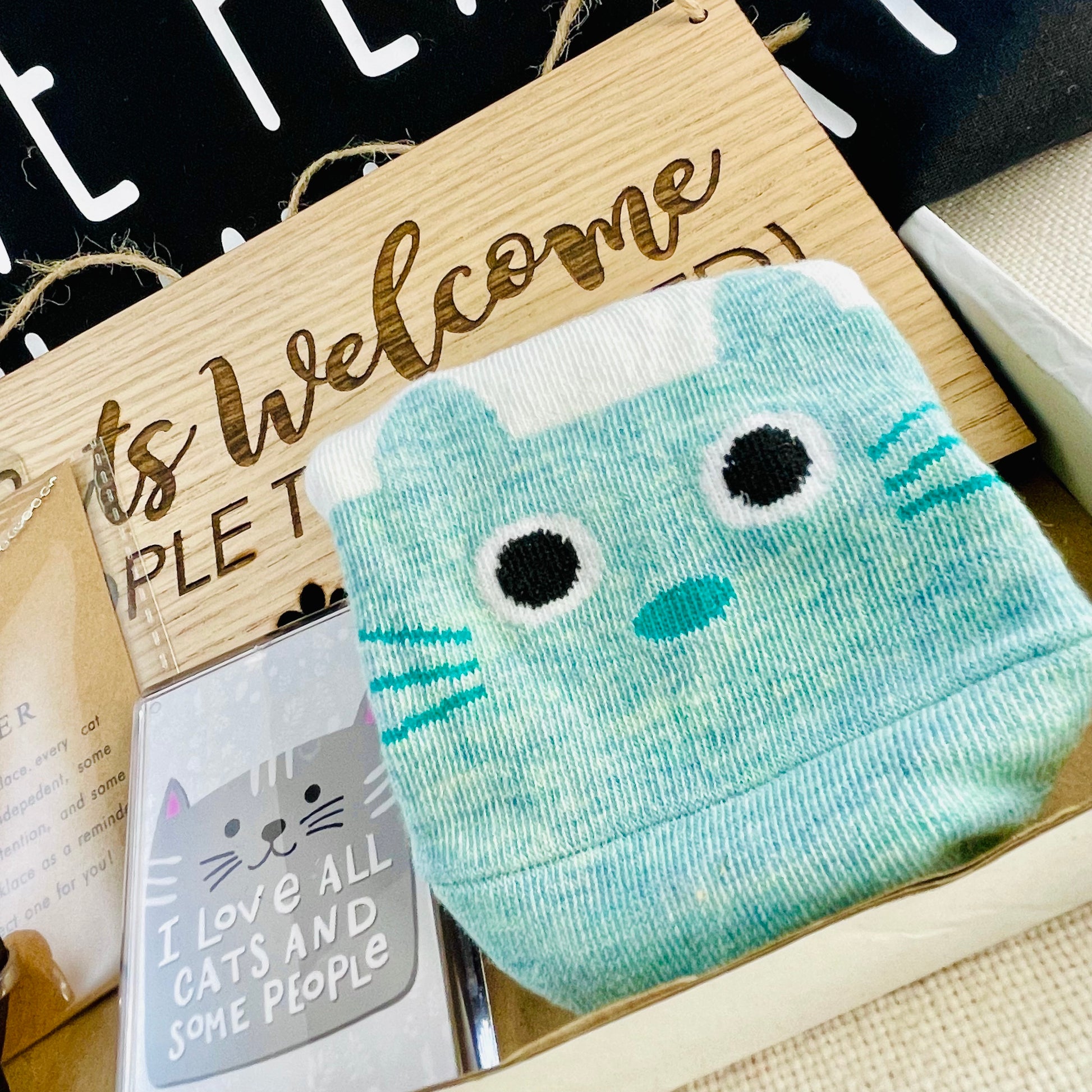 Cat Lover Hamper Box - Tote bag, Socks and Cute Cat goodies - Letterbox Gift 