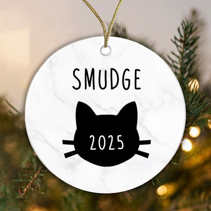 Personalised Cat Name and Year Bauble Christmas Tree Decoration Ceramic