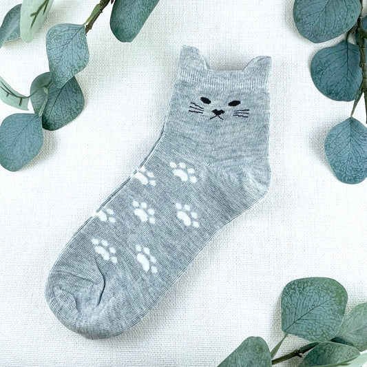 Cute Cat Ear Ankle Socks - Grey