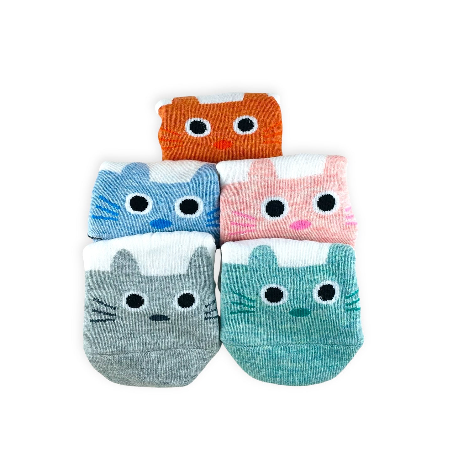 Cute Cat Face Socks - Pack of 5 - All Colours