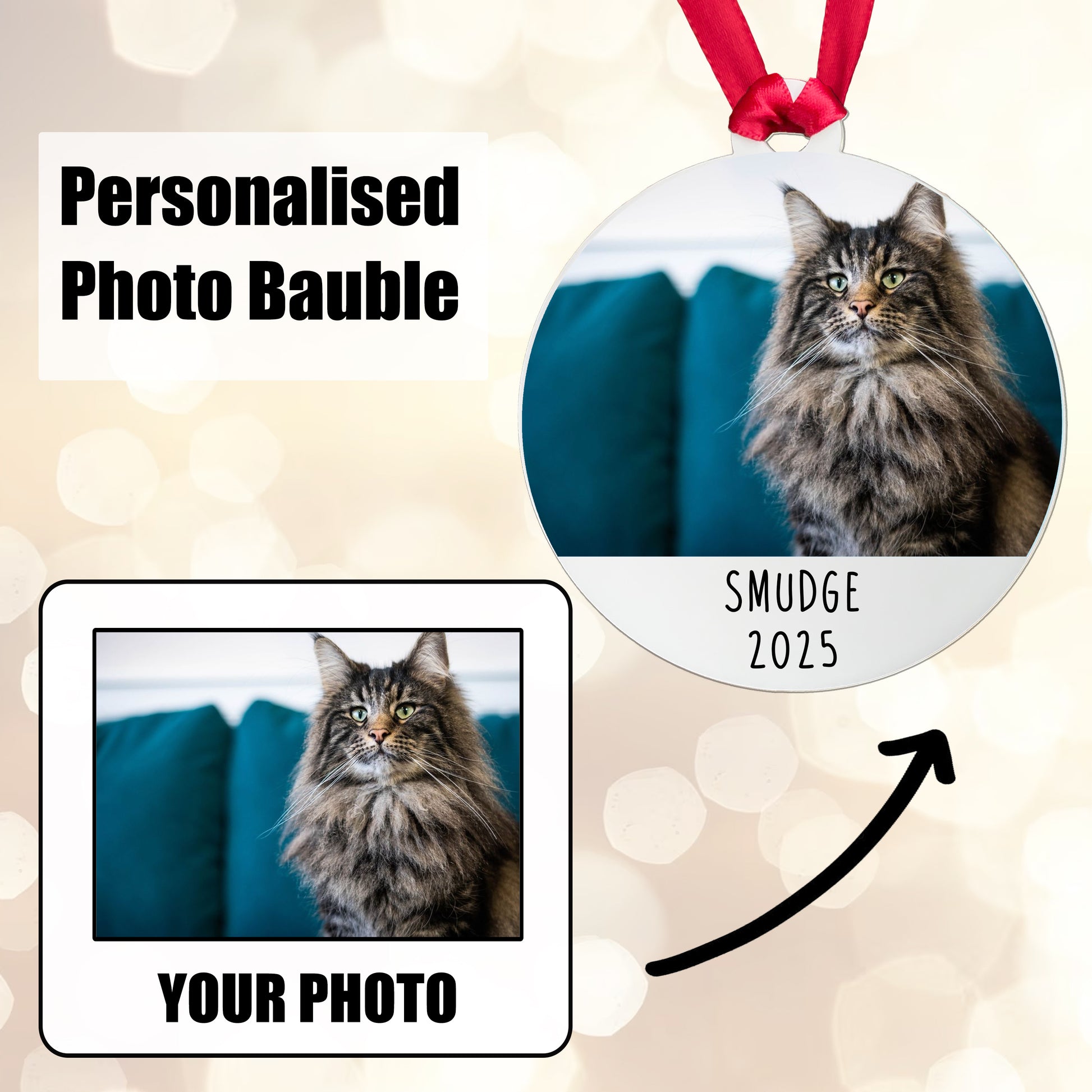 Personalised Cat Photo Bauble Tree Decoration