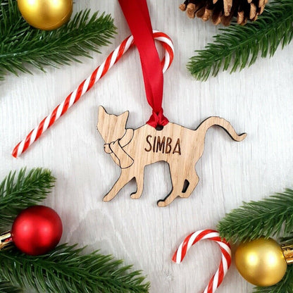 Personalised Wooden Cat Tree Bauble Decoration - Design 1