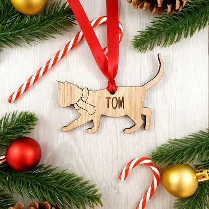 Personalised Cat Wooden Tree Bauble Decoration - Design 3