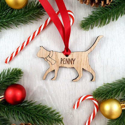 Personalised Cat Wooden Tree Bauble Decoration - Design 4